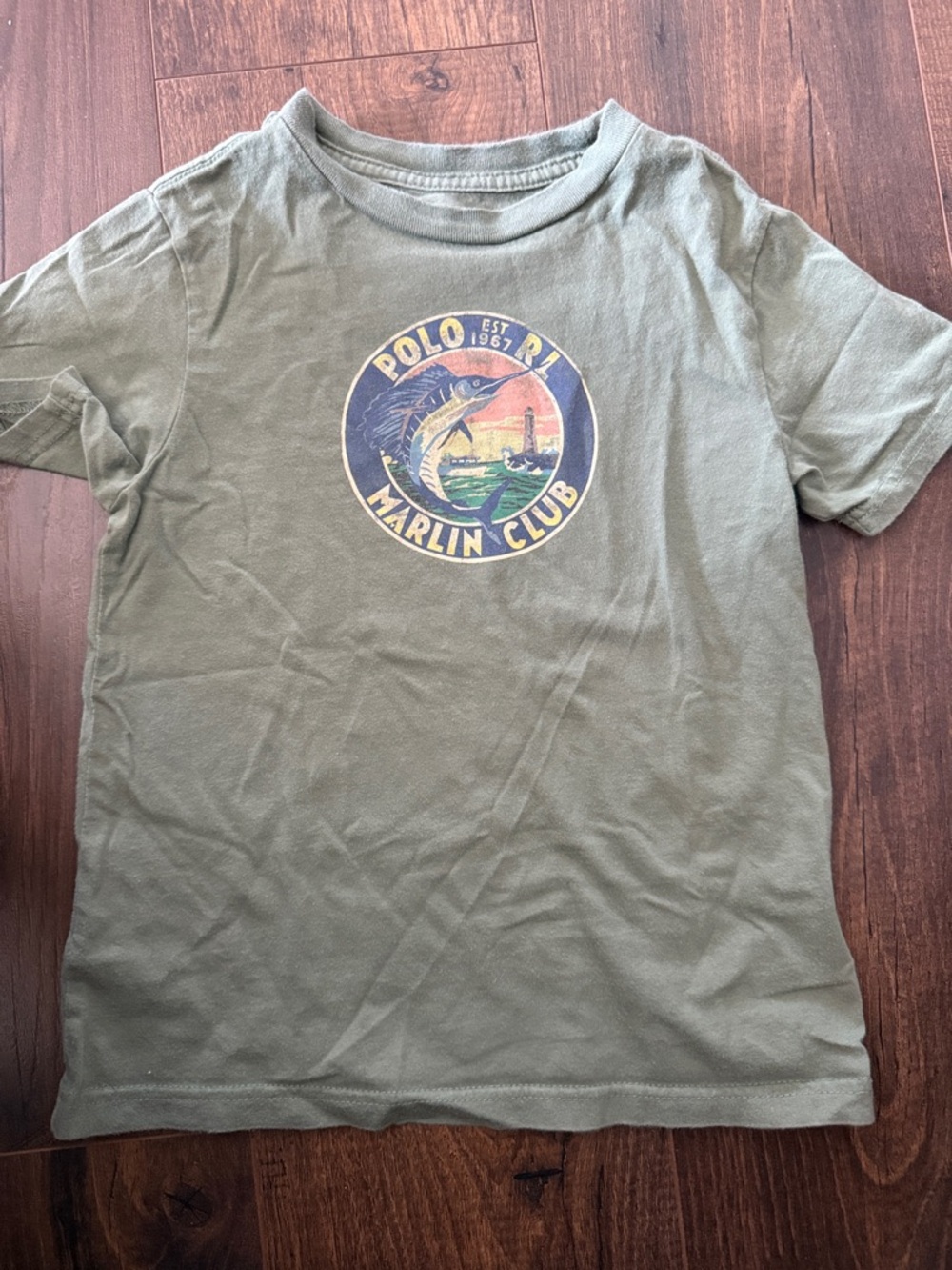 Polo by Ralph Lauren Olive Green Marlin Club Graphic Tee- size 6